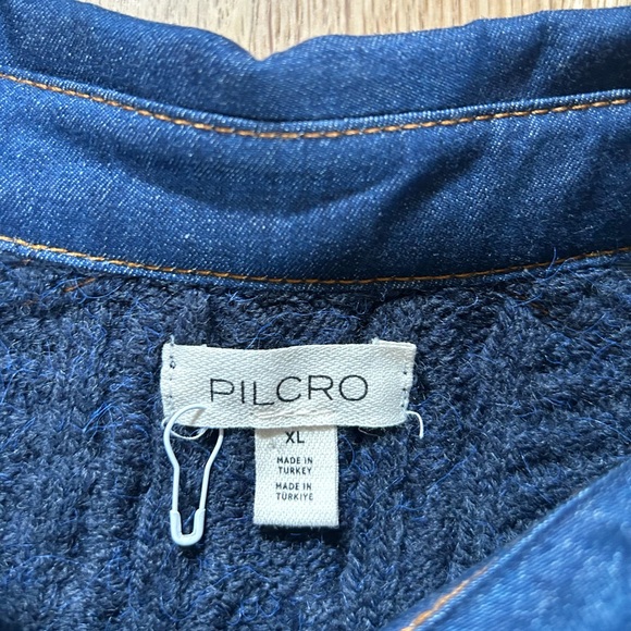 PILCRO anthropologie peplum cable cardigan collared sweater jacket navy size XL - Picture 6 of 14